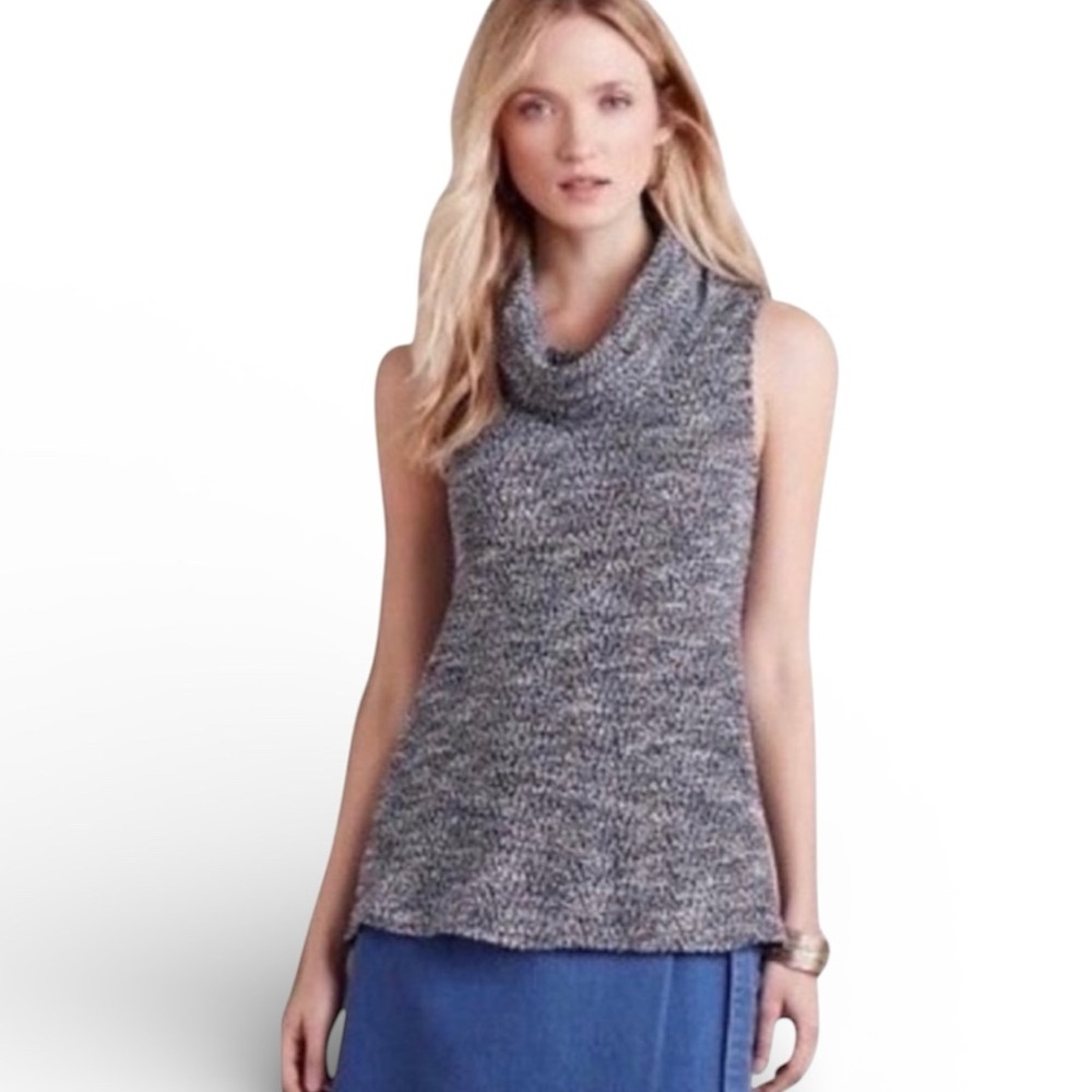Anthropologie Dolan Cowl Neck Sleeveless Top in Marled Black/White Size Small